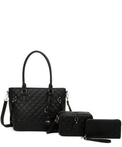 Quilted 3 in 1 Shopper Set LF452T3 BLACK